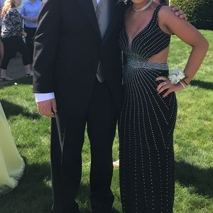 black sequin elegant prom dress